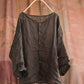 Women Summer Vintage Stitching Button Ramie Blouse