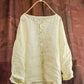 Women Summer Vintage Stitching Button Ramie Blouse