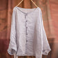 Women Summer Vintage Stitching Button Ramie Blouse