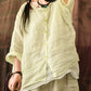 Women Summer Vintage Stitching Button Ramie Blouse