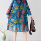 Women Autumn Artsy Flower Denim Pocket Coat