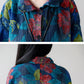 Women Autumn Artsy Flower Denim Pocket Coat