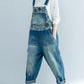 Women Artsy Flower Spliced Denim Frayed Jumpsuits