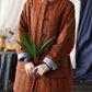 Women Autumn Vintage Leaf Print Cotton Long Coat