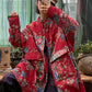 Women Winter Vintage Flower Pocket Button Cotton Coat