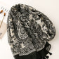 Women Artsy Flower Black White Tassel Shawl Scarf