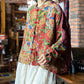 Women Autumn Flower Colorblock Stand Collar Cotton Coat