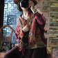 Women Autumn Flower Colorblock Stand Collar Cotton Coat