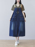 Women Casual Vintage Washed Denim Wide-leg Jumpsuits