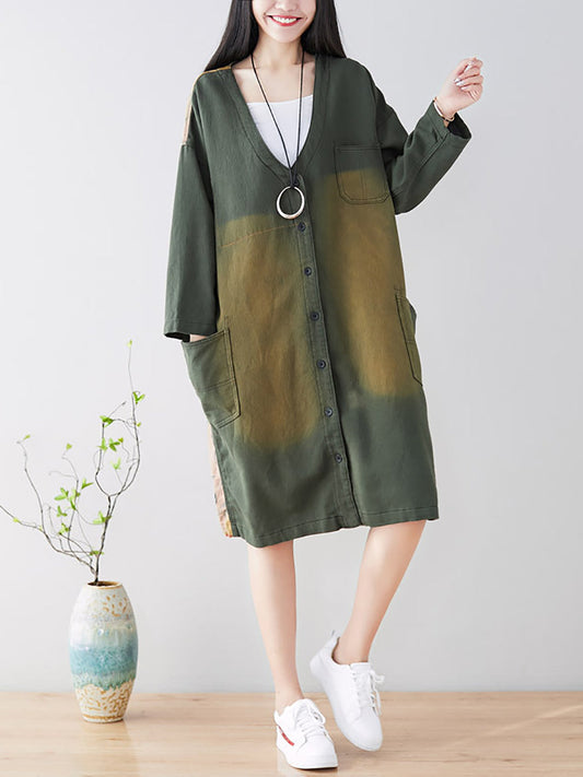 Women Spring Casual Back Spliced Pokcet Loose Coat