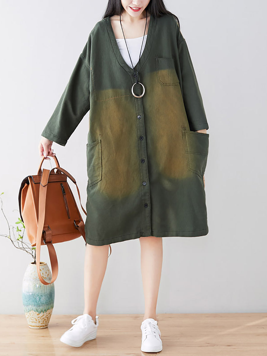 Women Spring Casual Back Spliced Pokcet Loose Coat