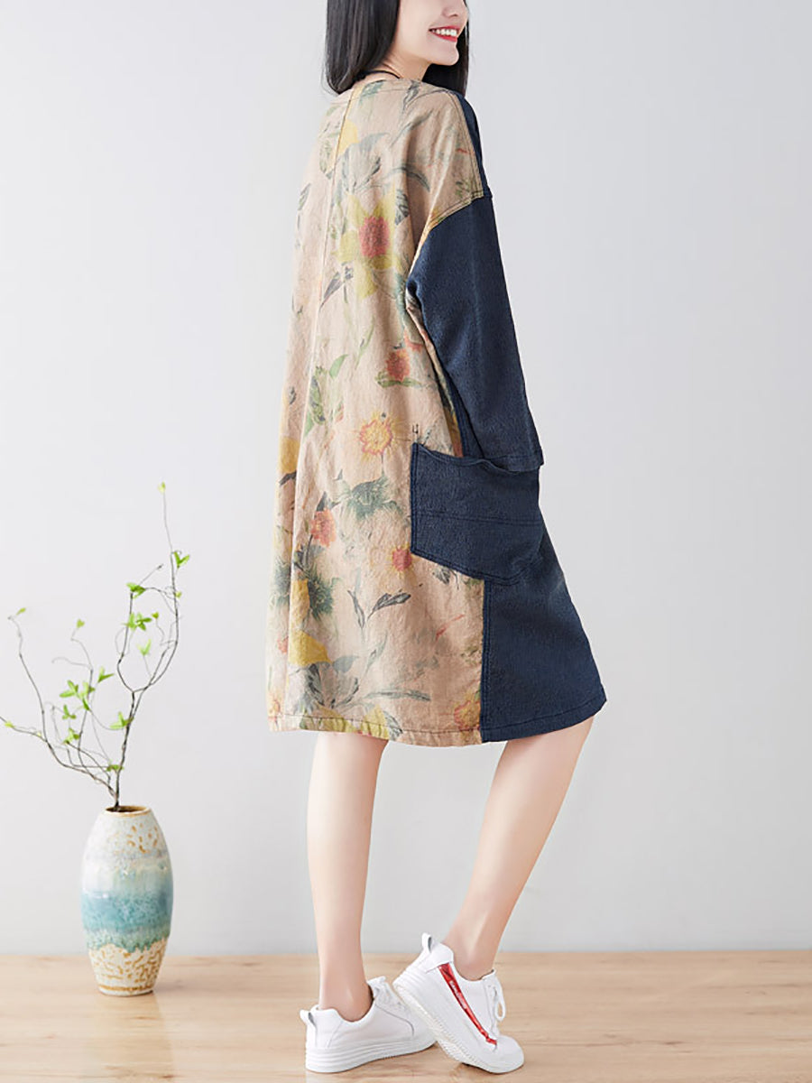 Women Spring Casual Back Spliced Pokcet Loose Coat