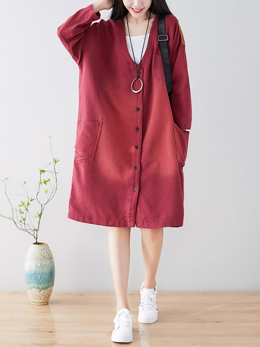 Women Spring Casual Back Spliced Pokcet Loose Coat