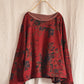 Women Vintage Flower O-Neck Loose Cotton Linen Blouse