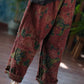 Women Autumn Retro Flower Spliced Cotton Wide-leg Pants