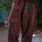 Women Autumn Retro Flower Spliced Cotton Wide-leg Pants