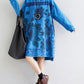 Women Autumn Casual Flower Knee Length O-Neck Dress