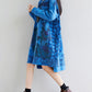 Women Autumn Casual Flower Knee Length O-Neck Dress