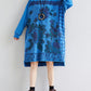 Women Autumn Casual Flower Knee Length O-Neck Dress