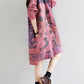 Women Autumn Casual Flower Knee Length O-Neck Dress