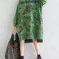 Women Autumn Casual Flower Knee Length O-Neck Dress