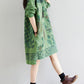 Women Autumn Casual Flower Knee Length O-Neck Dress