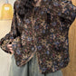 Women Autumn Flower Raw-edge Spliced Cotton Shirt