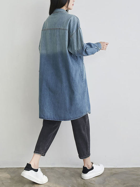 Women Autumn Casual Solid Pocket Denim Shirt Coat