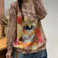 Women Autumn Casual Cartoon Print O-Neck Knit Sweater