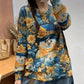 Women Autumn Casual Cartoon Print O-Neck Knit Sweater