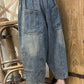 Women Casual Pockets Spliced Washed Denim Harem Pants