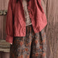 Women Autumn Vintage Button Raw-edge Linen Blouse