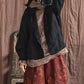 Women Autumn Vintage Button Raw-edge Linen Blouse