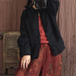 Women Autumn Vintage Button Raw-edge Linen Blouse