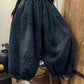 Women Autumn Vintage Solid Strap Loose Denim Bloomers