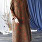 Women Ethnic Autumn Apple Print Cotton Robe Dress