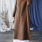 Women Ethnic Autumn Apple Print Cotton Robe Dress