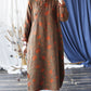 Women Ethnic Autumn Apple Print Cotton Robe Dress