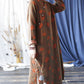 Women Ethnic Autumn Apple Print Cotton Robe Dress