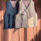 Women Autumn Ethnic Solid Strap V-Neck Linen Vest