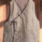 Women Autumn Ethnic Solid Strap V-Neck Linen Vest