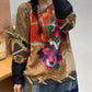 Women Autumn Artsy Flower O-Neck Knit Sweater