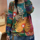 Women Autumn Artsy Flower O-Neck Knit Sweater