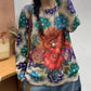 Women Autumn Artsy Flower O-Neck Knit Sweater