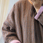 Women Autumn Ethnic Plaid Button O-Neck Linen Padded Coat