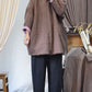 Women Autumn Ethnic Plaid Button O-Neck Linen Padded Coat