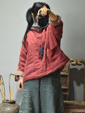 Women Winter Colorblock Hooded Linen Padded Coat