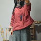 Women Winter Colorblock Hooded Linen Padded Coat