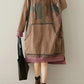 Women Autumn Retro Flower Colorblock Hem Hooded Dress