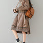 Women Autumn Retro Flower Colorblock Hem Hooded Dress